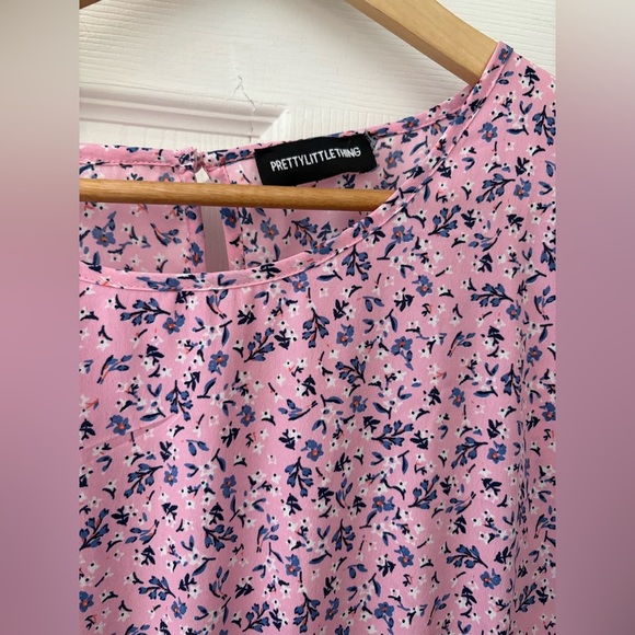 Pretty Little Thing plus size 2XL pink ruffle mini dress floral short sleeve - Picture 2 of 11